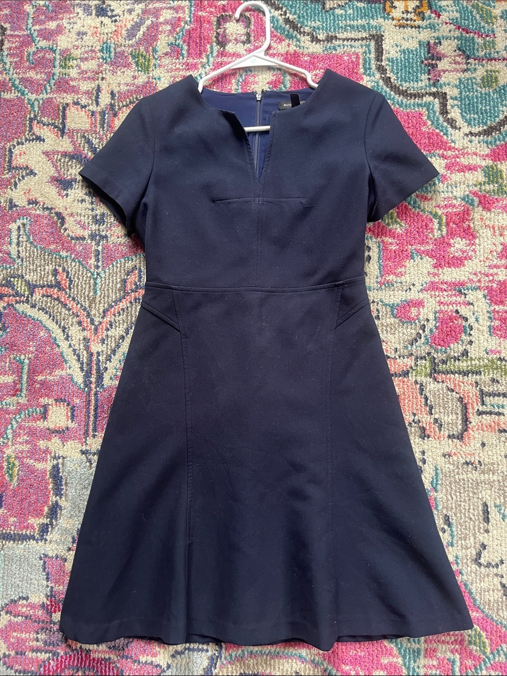 Banana Republic Navy Short-Sleeve Fit-and-Flare Mini Dress